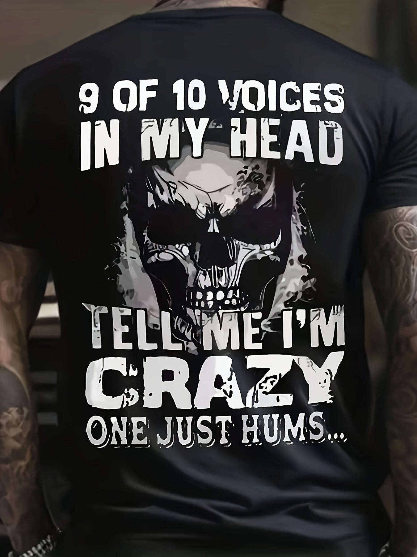 Men's Plus Size 3D Crazy Skull Print Slim Fit Short Sleeved Top, Suitable For Tall And Strong Men, Men's Clothing